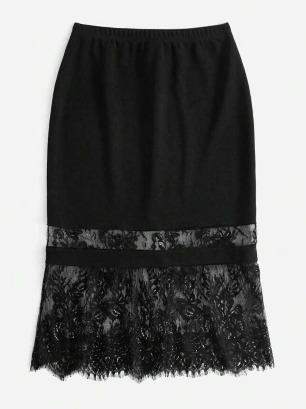 SHEIN Women's Black Contrast Lace-Hem Pencil Skirt Sz L